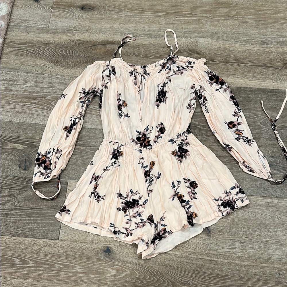 Free People Blush Cream Floral Off-Shoulder Romper
